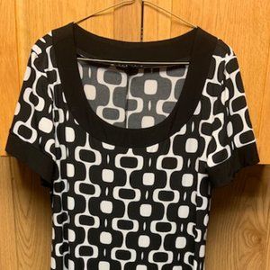 TIANA B. black and white short sleeve dress / size L (NWT)